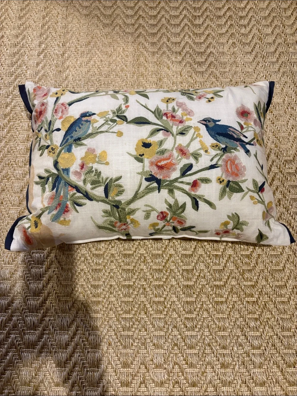 Target Floral Bird Embroidered Accent Pillow in White, Blue, Green, Yellow, Pink